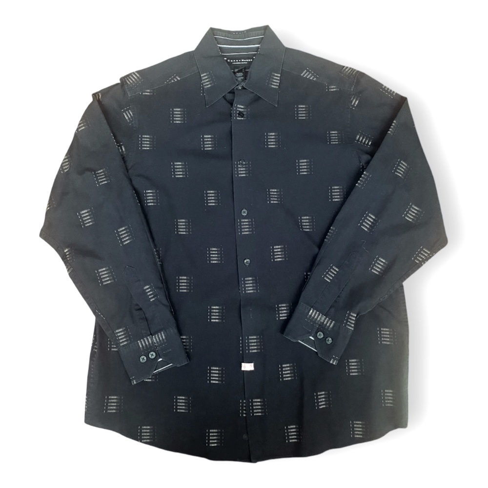 Crazy Horse by Clairborne men’s dress shirt black with design Size Large